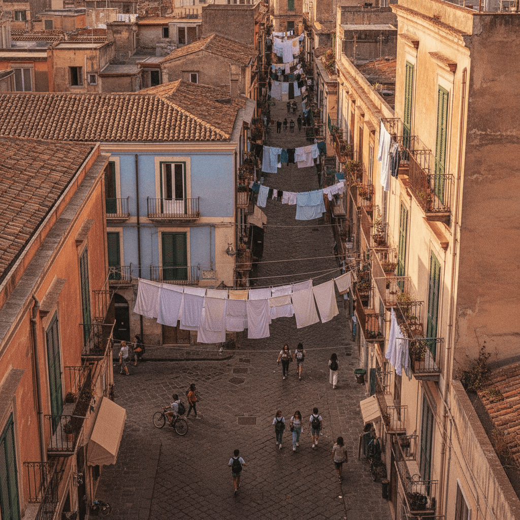 Narrow streets of Naples historic centre with students — best neighbourhoods to rent rooms in Naples